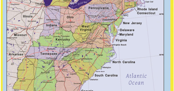 Map Of East USA Laminated Wall Map Poster Print Perfect For 2316 600x315w