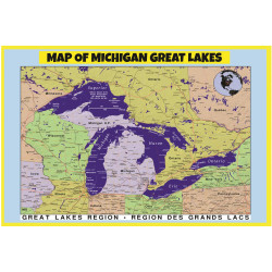 Map of Michigan Great Lakes - Laminated Wall Map Poster Print Perfect for Classrooms and Homes - Vivid Imagery with Bright Colors