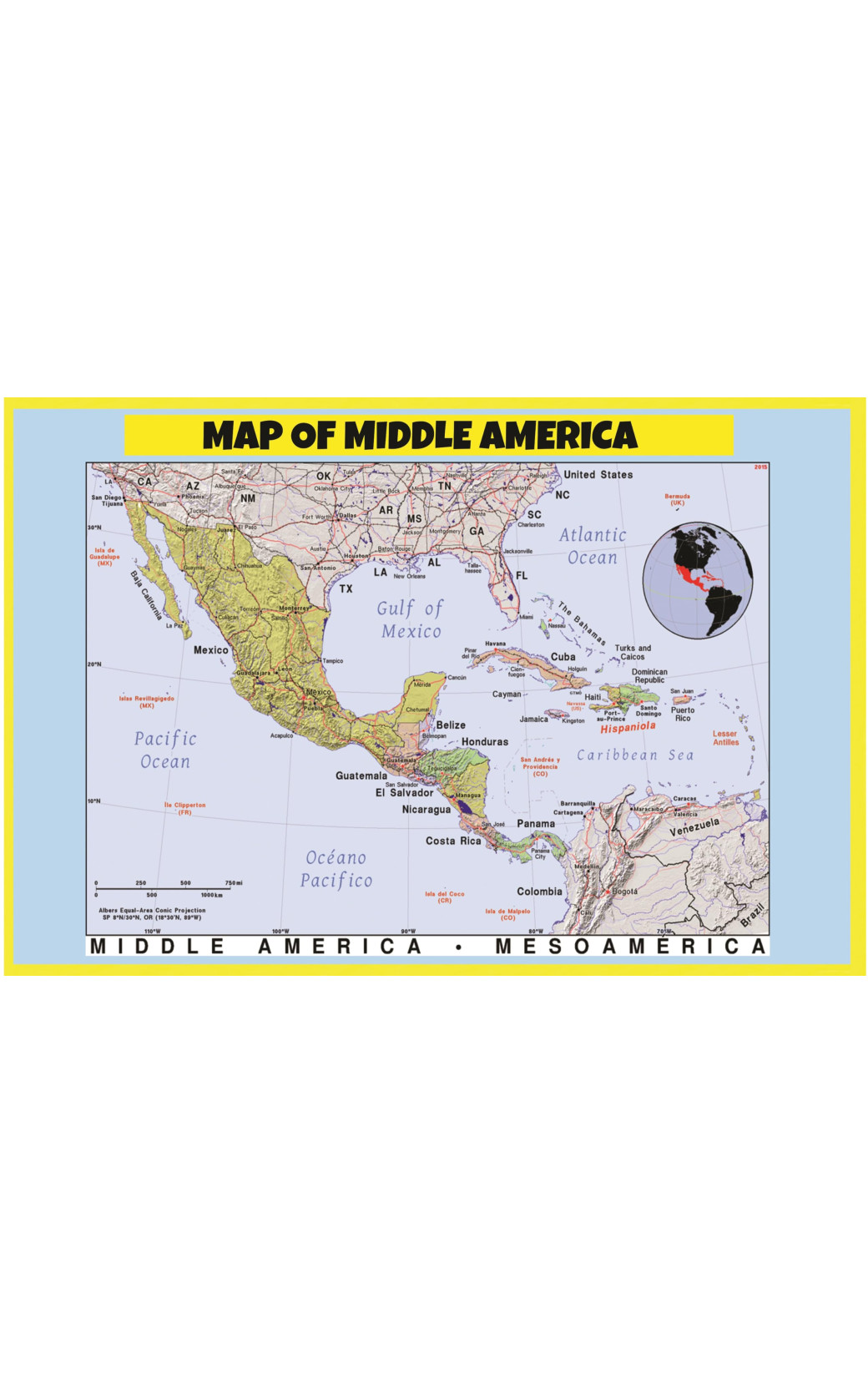 Map of Middle America Laminated - 2323 1040x1646w