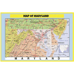 Map of Maryland Style C - Laminated Wall Map Poster Print Perfect for Classrooms and Homes - Vivid Imagery with Bright Colors