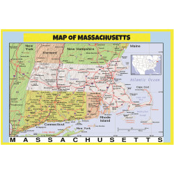Map of Massachusetts Style 2 - Laminated Wall Map Poster Print Perfect for Classrooms and Homes - Vivid Imagery with Bright Colors