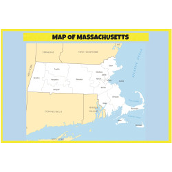 Map of Massachusetts - Laminated Wall Map Poster Print Perfect for Classrooms and Homes - Vivid Imagery with Bright Colors