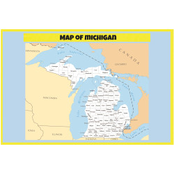 Map of Michigan - Laminated Wall Map Poster Print Perfect for Classrooms and Homes - Vivid Imagery with Bright Colors