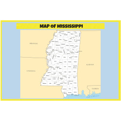 Map of Mississippi - Laminated Wall Map Poster Print Perfect for Classrooms and Homes - Vivid Imagery with Bright Colors