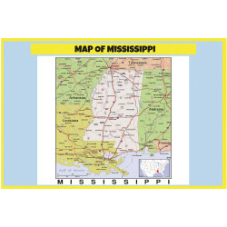 Map of Mississippi Style C - Laminated Wall Poster Print Perfect for Classrooms and Homes - Vivid Imagery with Bright Colors