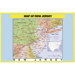 Map of New Jersey Style C - Laminated Wall Map Poster Print Perfect for Classrooms and Homes - Vivid Imagery with Bright Colors