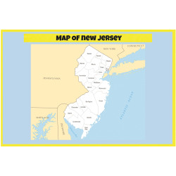 Map of New Jersey  - Laminated Wall Map Poster Print Perfect for Classrooms and Homes - Vivid Imagery with Bright Colors