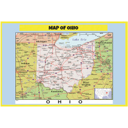 Map of Ohio Style C  - Laminated Wall Map Poster Print Perfect for Classrooms and Homes - Vivid Imagery with Bright Colors
