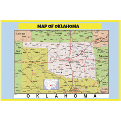 Map of Oklahoma Style C  - Laminated Wall Map Poster Print Perfect for Classrooms and Homes - Vivid Imagery with Bright Colors