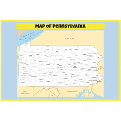 Map of Pennsylvania  - Laminated Wall Map Poster Print Perfect for Classrooms and Homes - Vivid Imagery with Bright Colors