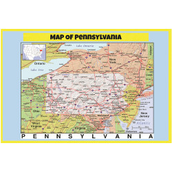 Map of Pennsylvania Style C  - Laminated Wall MAp Poster Print Perfect for Classrooms and Homes - Vivid Imagery with Bright Colors