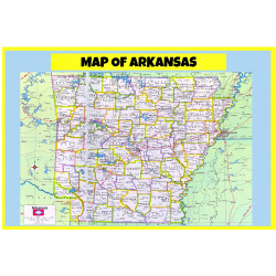 Map of Arkansas  - Laminated Wall Map Poster Print Perfect for Classrooms and Homes - Vivid Imagery with Bright Colors