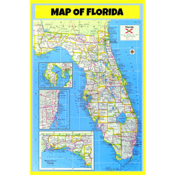 Map of Florida Style E  - Laminated Wall Map Poster Print Perfect for Classrooms and Homes - Vivid Imagery with Bright Colors