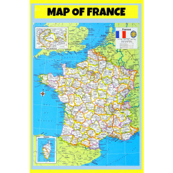 Map of France Style B  - Laminated Wall Map Poster Print Perfect for Classrooms and Homes - Vivid Imagery with Bright Colors