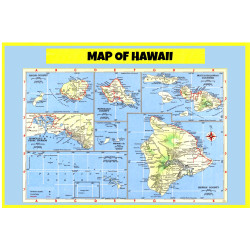 Map of Hawai - Laminated Wall Map Poster Print Perfect for Classrooms and Homes - Vivid Imagery with Bright Colors