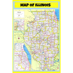 Map of Illinois Style D  - Laminated Wall Map Poster Print Perfect for Classrooms and Homes - Vivid Imagery with Bright Colors
