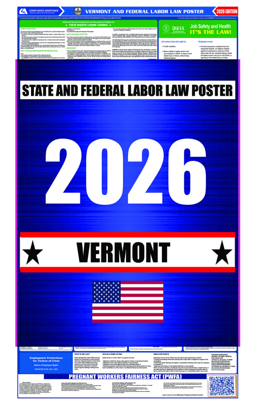2026 Vermont State and Federal All-In-One Labor Law Poster 