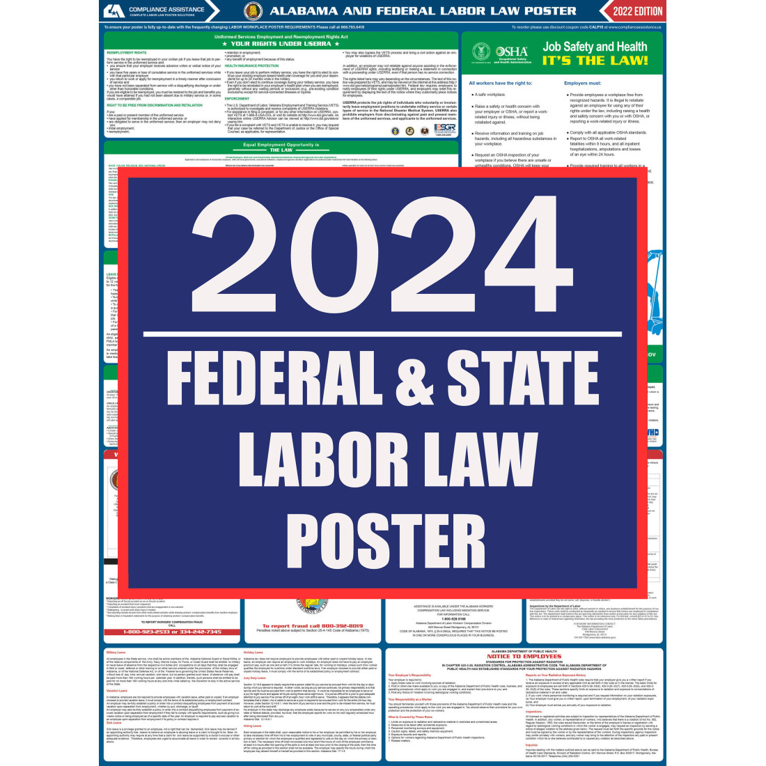 2023 Alabama Labor Law Poster AllInOne State & Federal, Fast Shipping