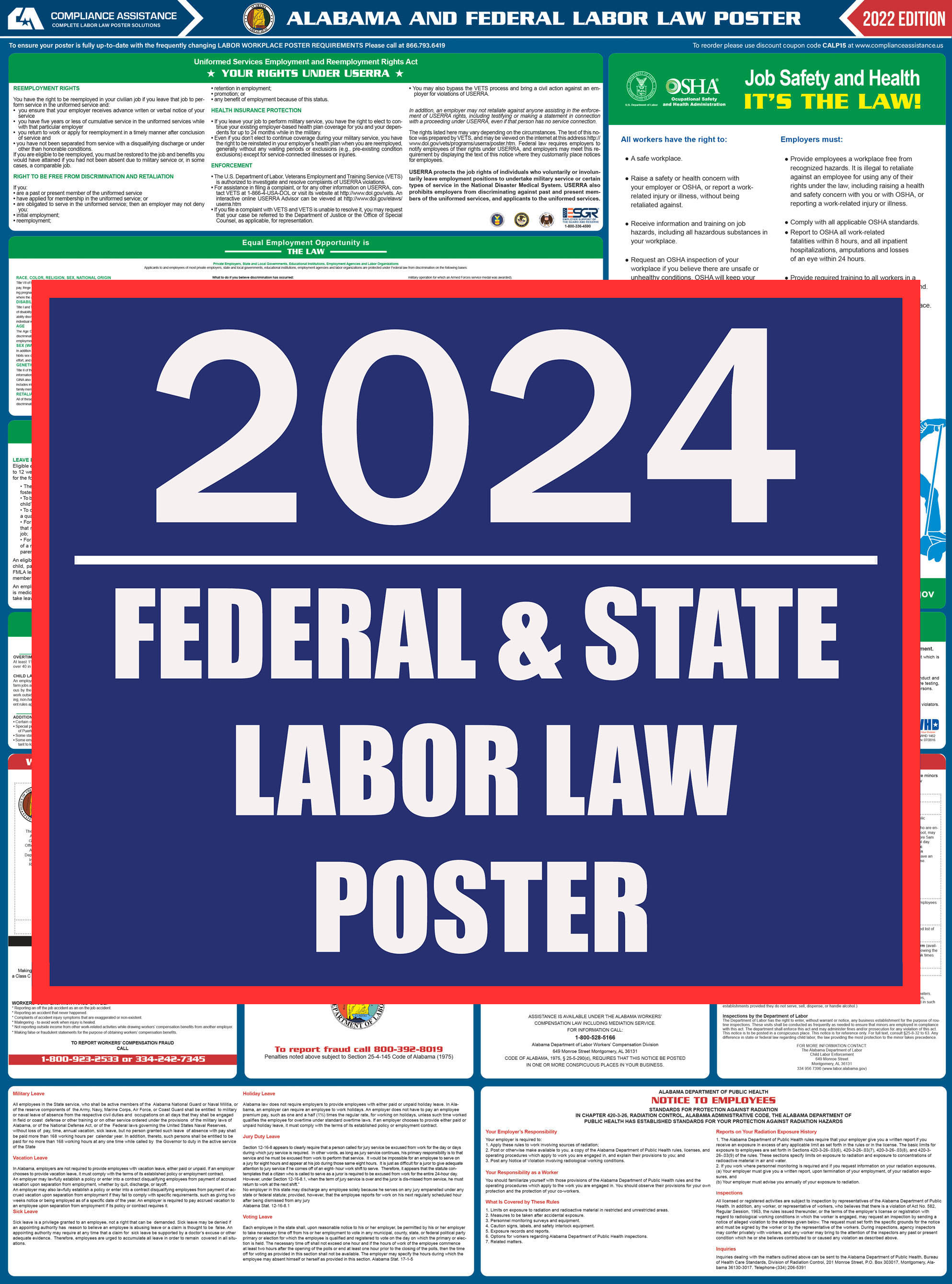 2024 Alabama Labor Law Poster All-In-One State & Federal, Fast Shipping