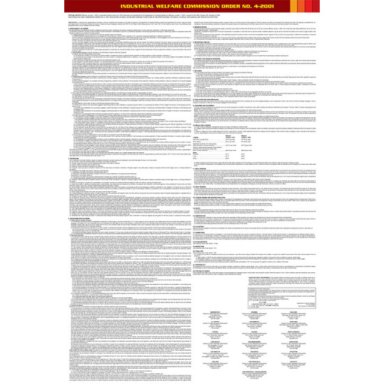 California Industry Welfare Commission (IWC) #4 Professional, Technical, Clerical, Mechanical Industries Poster