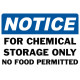 Notice For Chemical Storage Only No Food Permitted Safety Sign