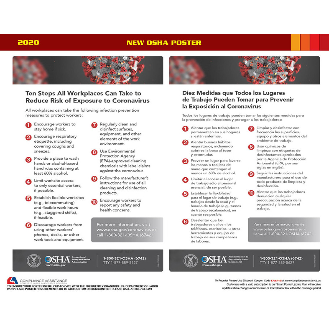 New OSHA Poster Reduction of Workplace Exposure to the Coronavirus