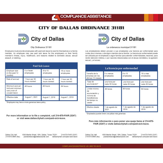 City of Dallas Paid Sick Leave Ordinance English/Spanish City of Dallas Paid Sick Leave Ordinance English/Spanish